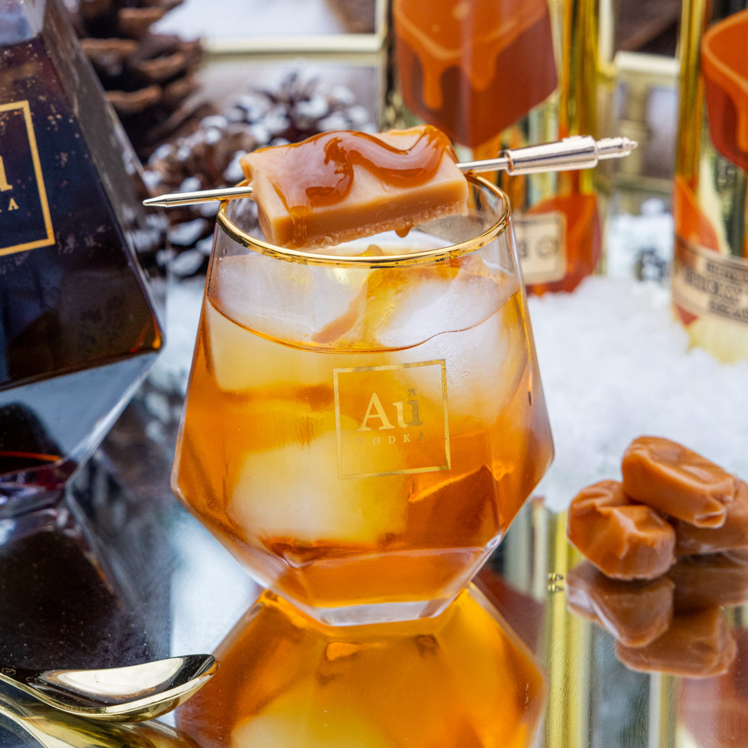 Au Vodka Sticky Toffee 70cl & Diamond Cut Glass