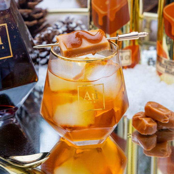 Au Vodka Sticky Toffee 70cl & Diamond Cut Glass